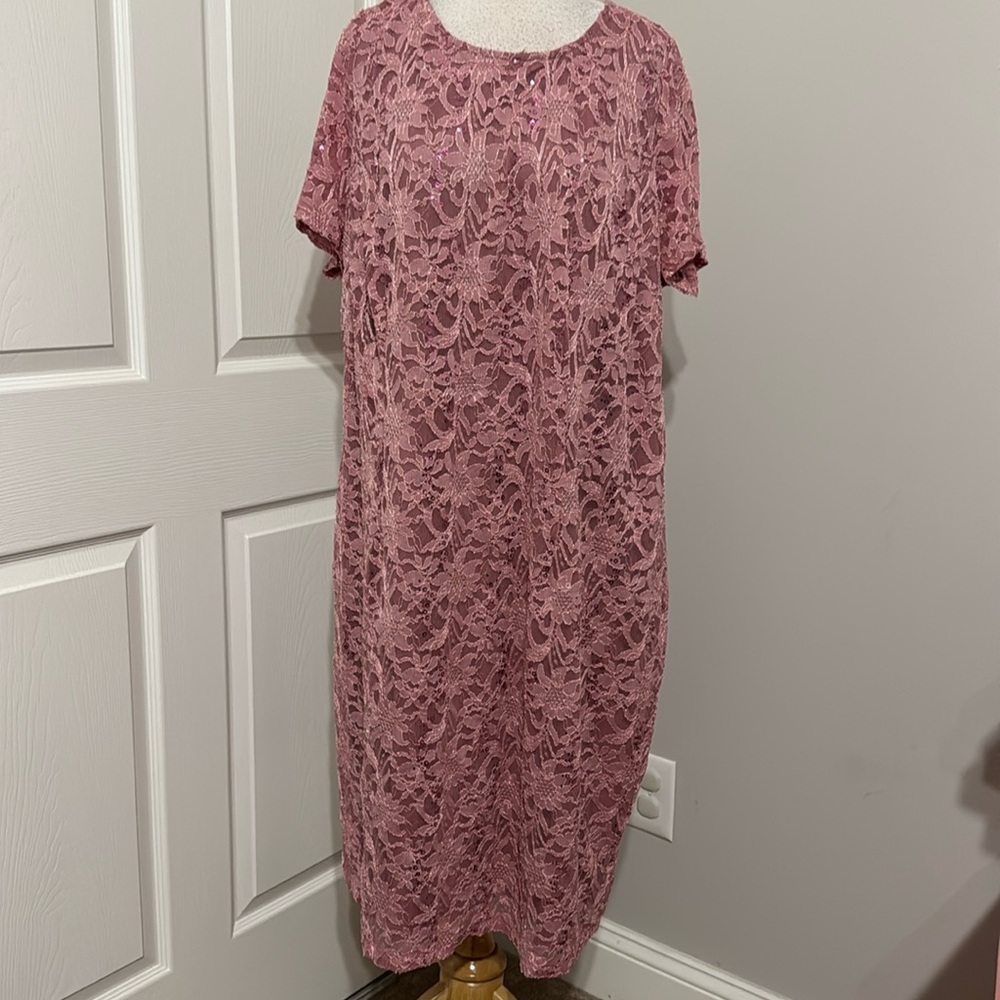 Candalite Women’s short sleeve sequin floral lace overlay pullover dress size 3X